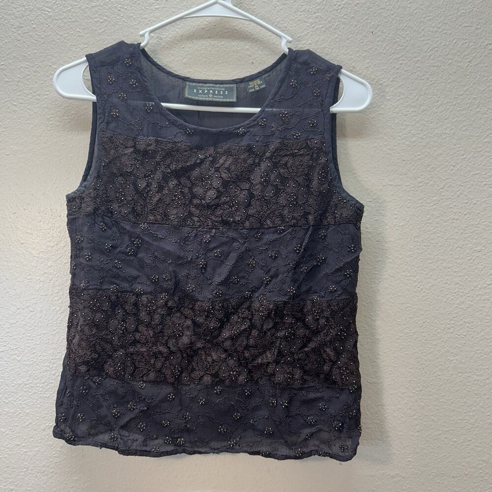 90s Y2K Express Tank Top SZ M Whimsigoth Fairy Beaded Lace Witchy‎ Dark Romantic